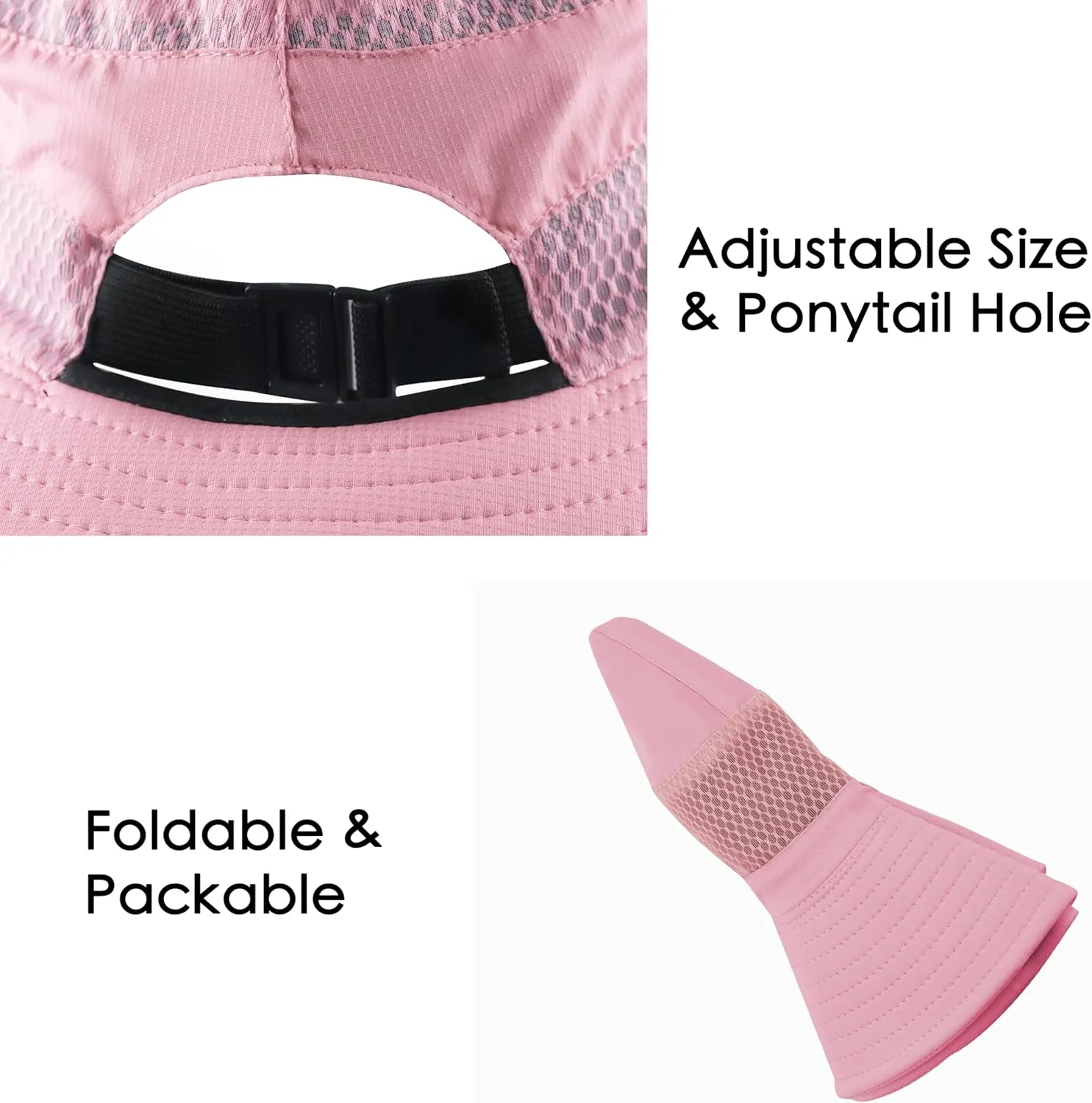Womens Ponytail Sun Hat Wide Brim Mesh Bucket Hat UV UPF50 Protection Hat Foldable Summer Travel Beach Fishing Hats