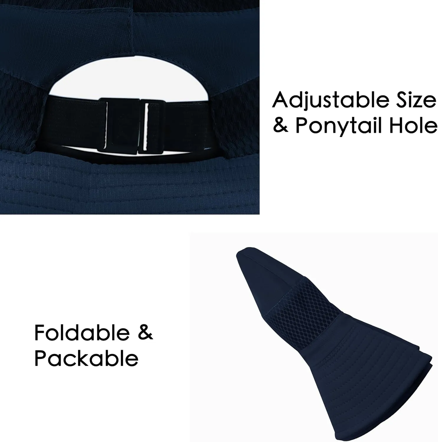 Womens Ponytail Sun Hat Wide Brim Mesh Bucket Hat UV UPF50 Protection Hat Foldable Summer Travel Beach Fishing Hats