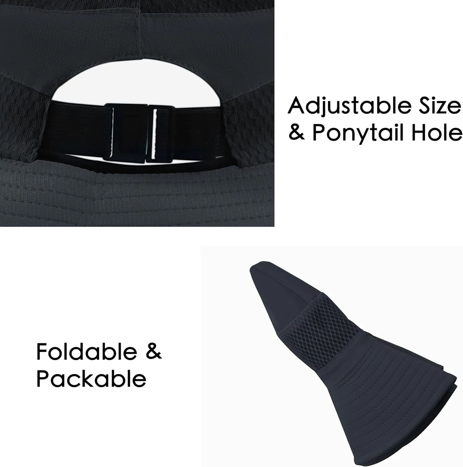 Womens Ponytail Sun Hat Wide Brim Mesh Bucket Hat UV UPF50 Protection Hat Foldable Summer Travel Beach Fishing Hats