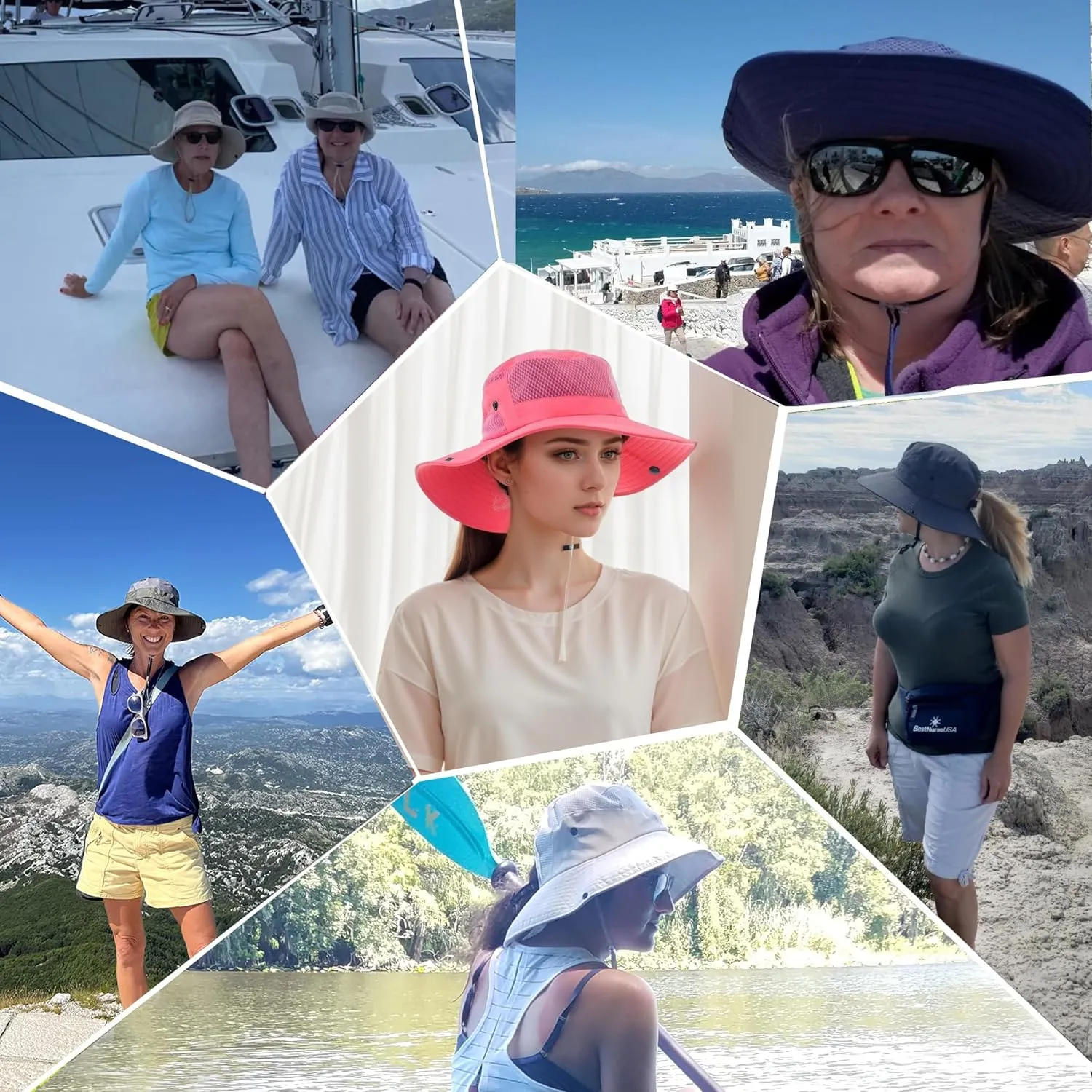 Womens Ponytail Sun Hat Wide Brim Mesh Bucket Hat UV UPF50 Protection Hat Foldable Summer Travel Beach Fishing Hats