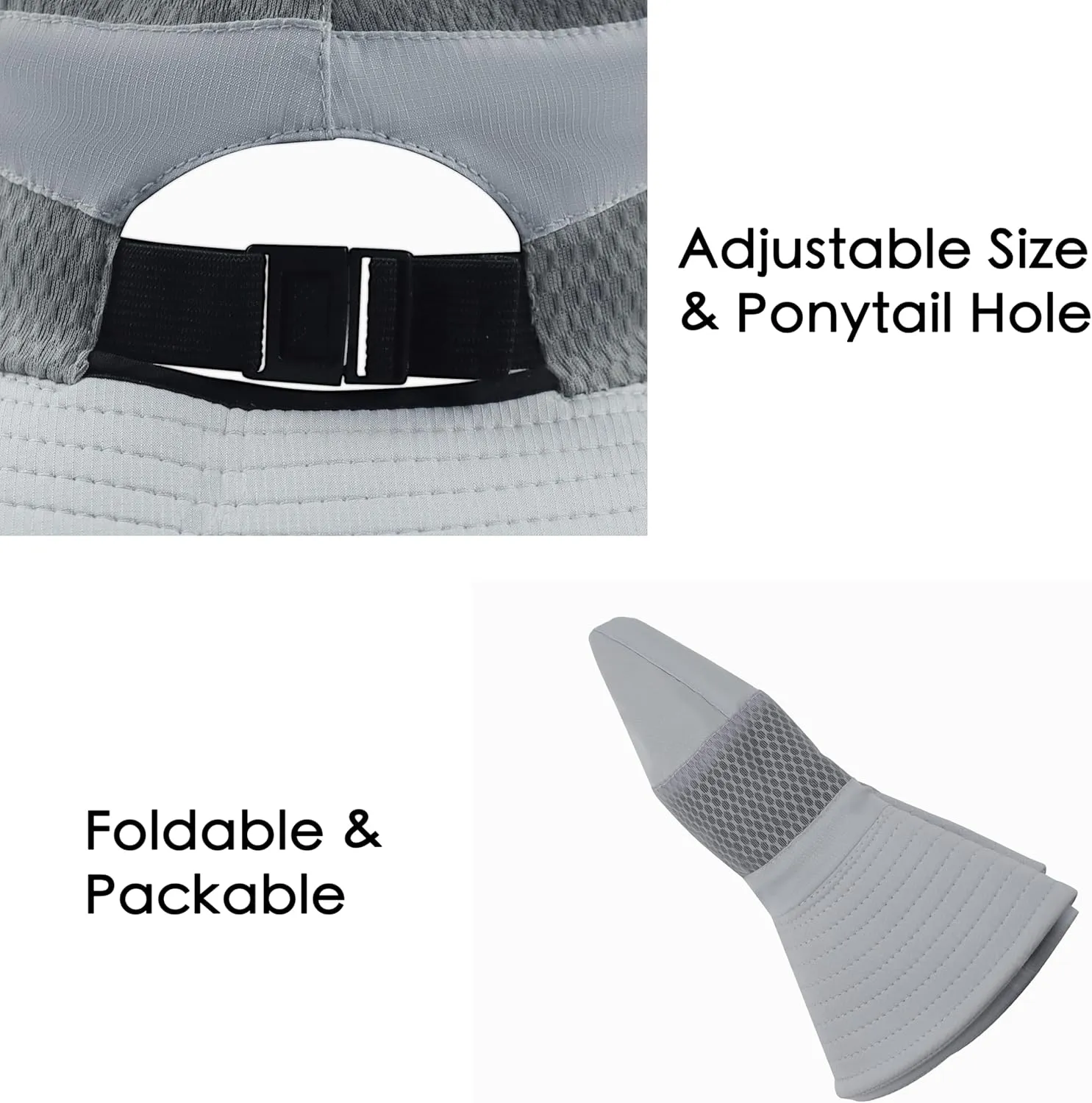 Womens Ponytail Sun Hat Wide Brim Mesh Bucket Hat UV UPF50 Protection Hat Foldable Summer Travel Beach Fishing Hats