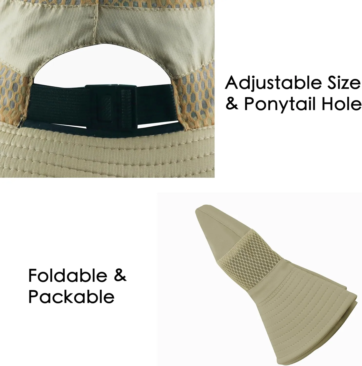 Womens Ponytail Sun Hat Wide Brim Mesh Bucket Hat UV UPF50 Protection Hat Foldable Summer Travel Beach Fishing Hats
