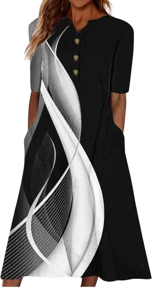 Women's Summer Boho Floral Maxi Dress Casual Loose Summer Short Sleeve Beach Vacation Dresses plus Size