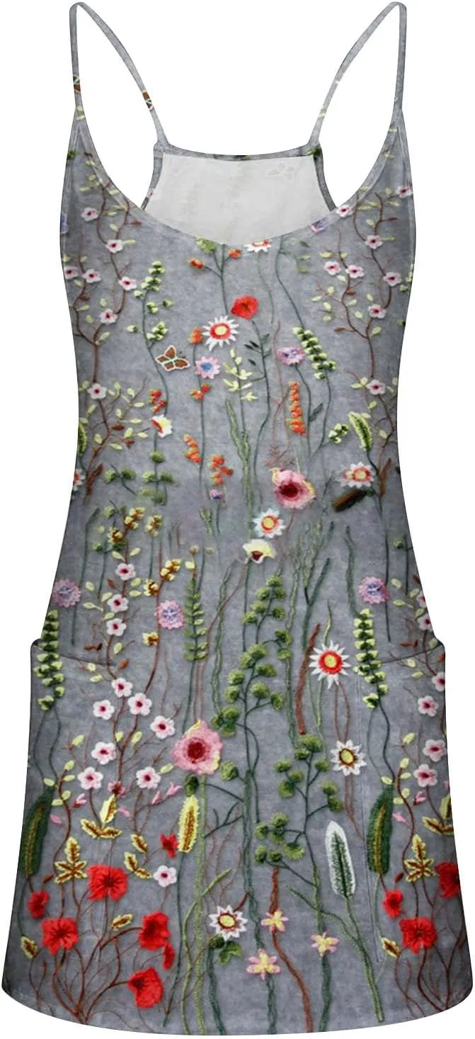Womens Summer Dresses 2025 Trendy Boho Floral Print Cute Sundress Oversized Sleeveless Sexy Beach Vacation Mini Dress
