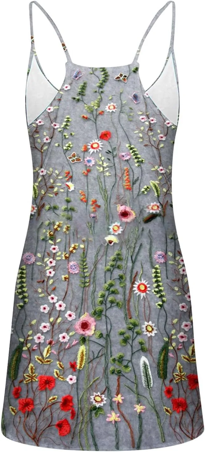 Womens Summer Dresses 2025 Trendy Boho Floral Print Cute Sundress Oversized Sleeveless Sexy Beach Vacation Mini Dress