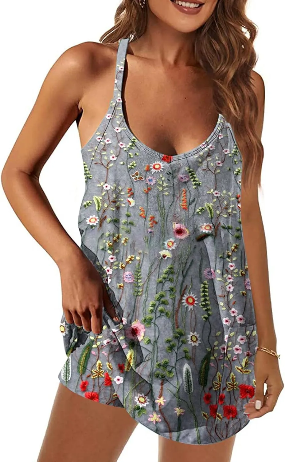 Womens Summer Dresses 2025 Trendy Boho Floral Print Cute Sundress Oversized Sleeveless Sexy Beach Vacation Mini Dress