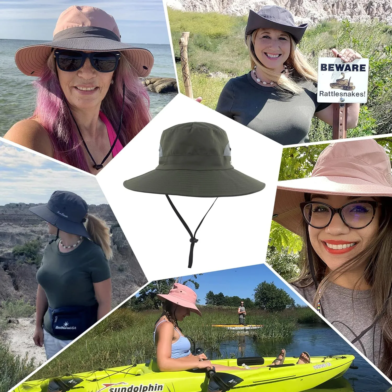 Womens Summer Sun Hat Wide Brim Outdoor UV Protection Hat Foldable Ponytail Bucket Cap for Beach Fishing Hiking