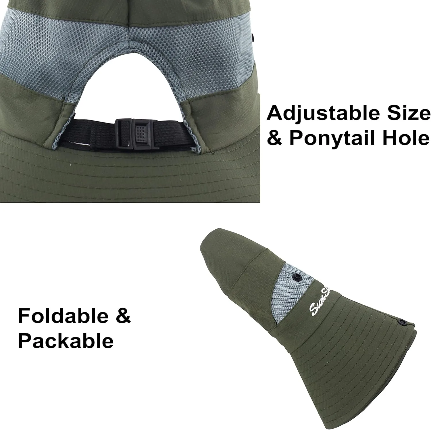 Womens Summer Sun Hat Wide Brim Outdoor UV Protection Hat Foldable Ponytail Bucket Cap for Beach Fishing Hiking