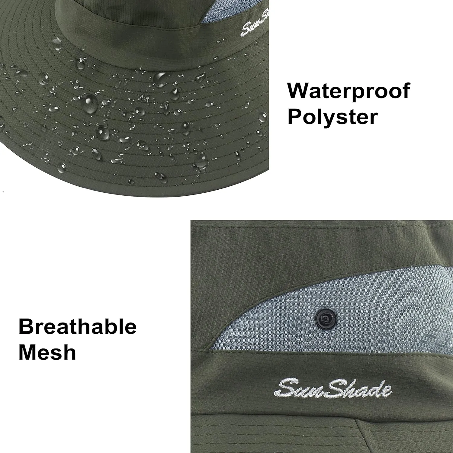 Womens Summer Sun Hat Wide Brim Outdoor UV Protection Hat Foldable Ponytail Bucket Cap for Beach Fishing Hiking
