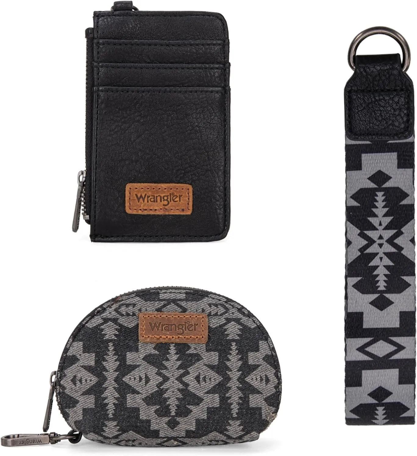 Wrangler Aztec Keychain Wristlet Wallets for Women Western Dual Pouch Wristlet Credit Card Holder Wallet with Zipper Pocket WG2212-W0051BK
