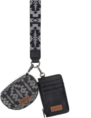 Wrangler Aztec Keychain Wristlet Wallets for Women Western Dual Pouch Wristlet Credit Card Holder Wallet with Zipper Pocket WG2212-W0051BK
