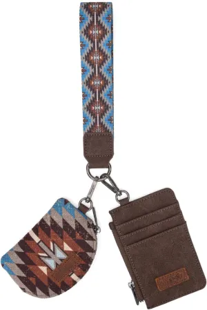 Wrangler Aztec Keychain Wristlet Wallets for Women Western Dual Pouch Wristlet Credit Card Holder Wallet with Zipper Pocket WG2213-W0051CF