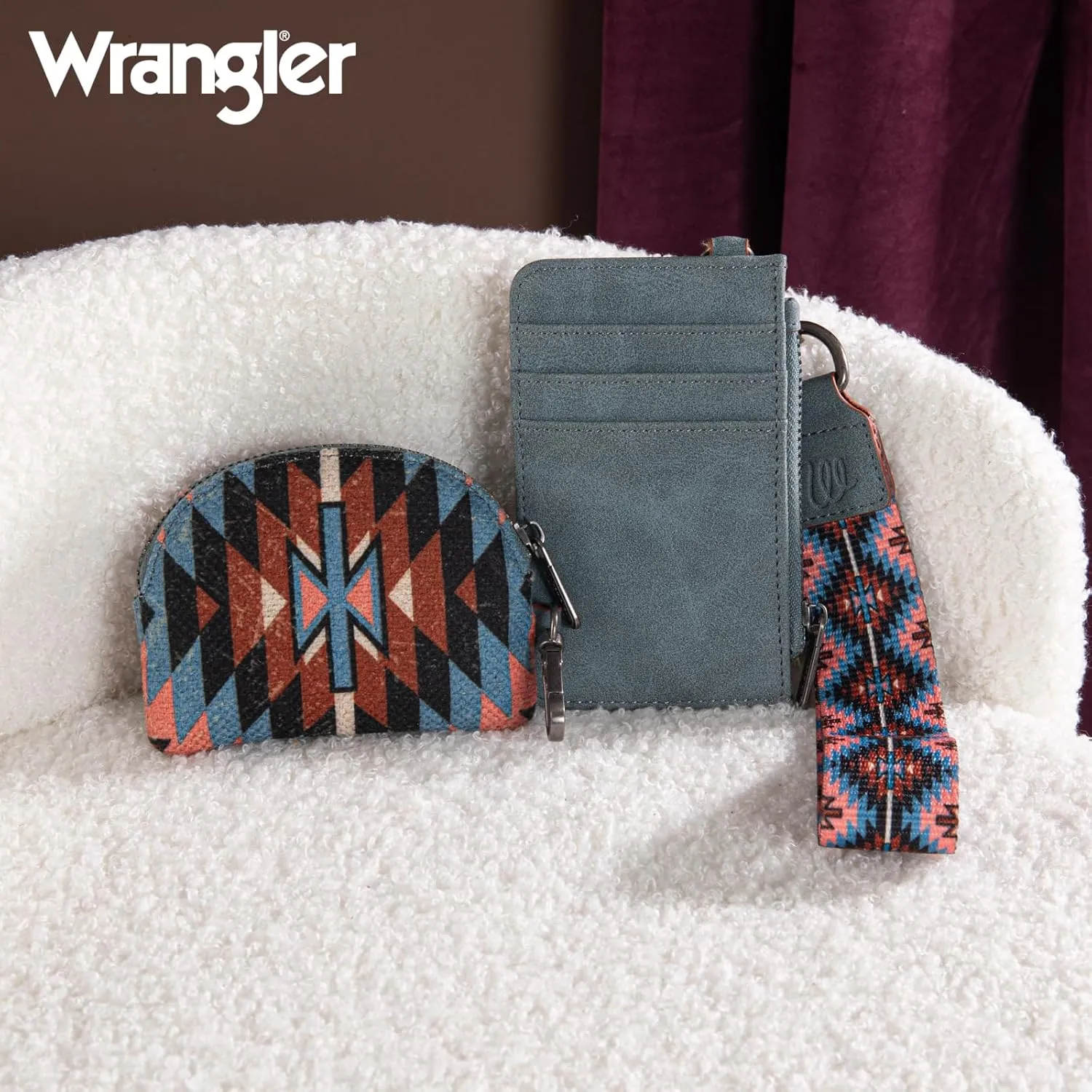 Wrangler Aztec Keychain Wristlet Wallets for Women Western Dual Pouch Wristlet Credit Card Holder Wallet with Zipper Pocket WG2213-W0051NY