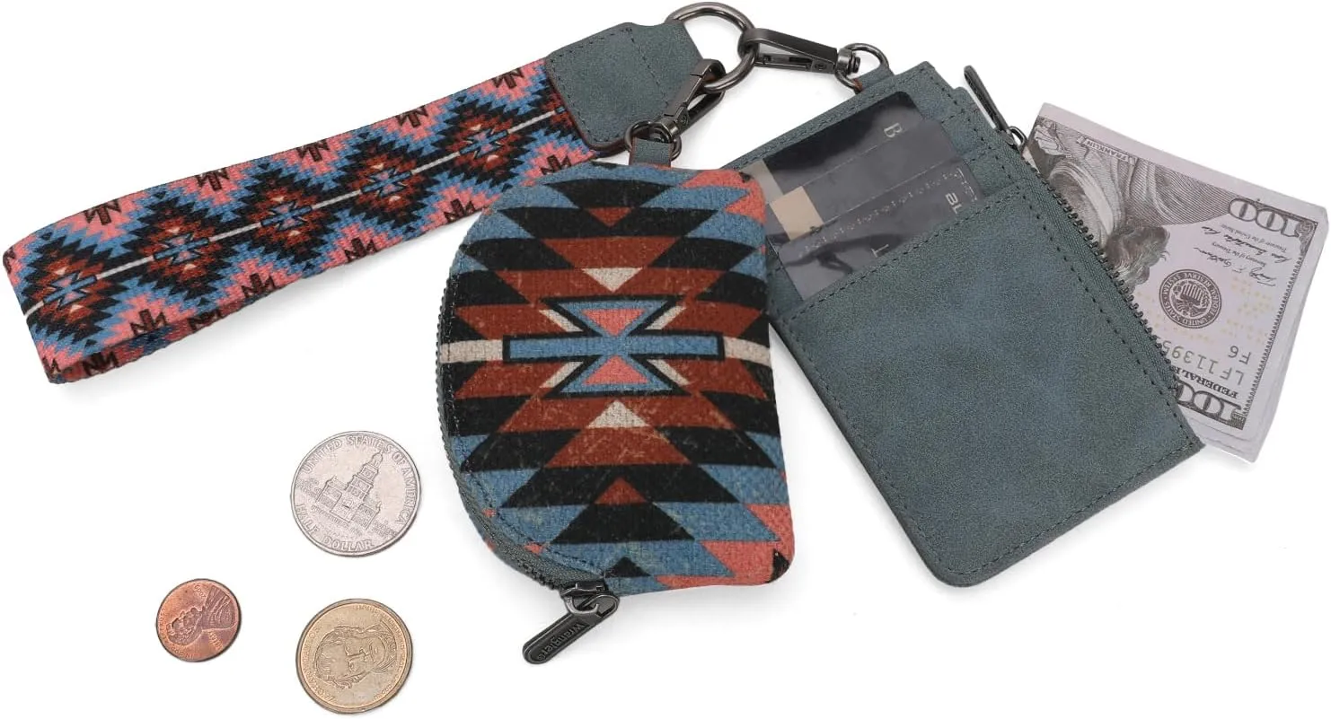 Wrangler Aztec Keychain Wristlet Wallets for Women Western Dual Pouch Wristlet Credit Card Holder Wallet with Zipper Pocket WG2213-W0051NY