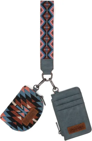 Wrangler Aztec Keychain Wristlet Wallets for Women Western Dual Pouch Wristlet Credit Card Holder Wallet with Zipper Pocket WG2213-W0051NY