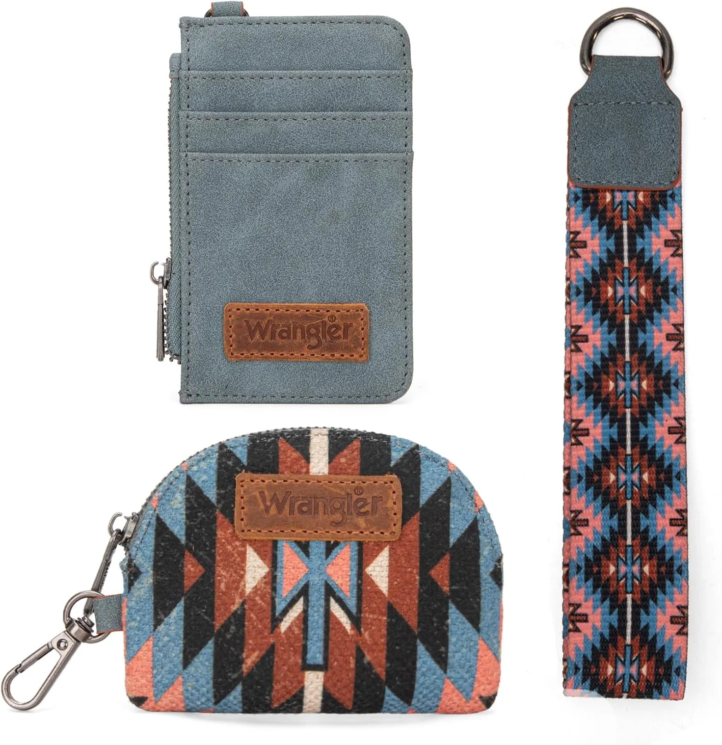 Wrangler Aztec Keychain Wristlet Wallets for Women Western Dual Pouch Wristlet Credit Card Holder Wallet with Zipper Pocket WG2213-W0051NY