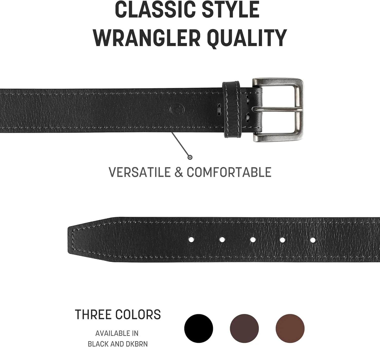 Wrangler Mens Leather Belt, Country Casual Every Day Belt for Jeans