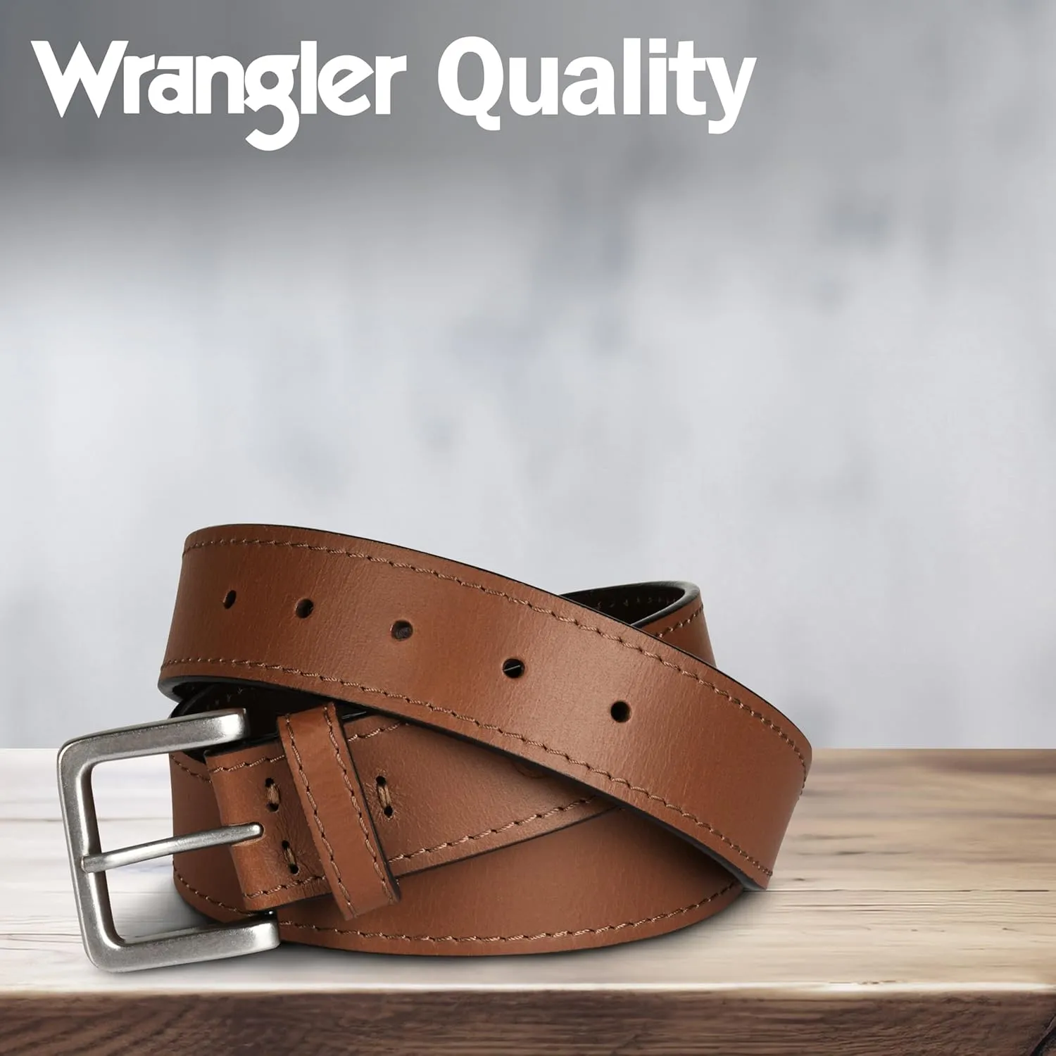 Wrangler Mens Leather Belt, Country Casual Every Day Belt for Jeans
