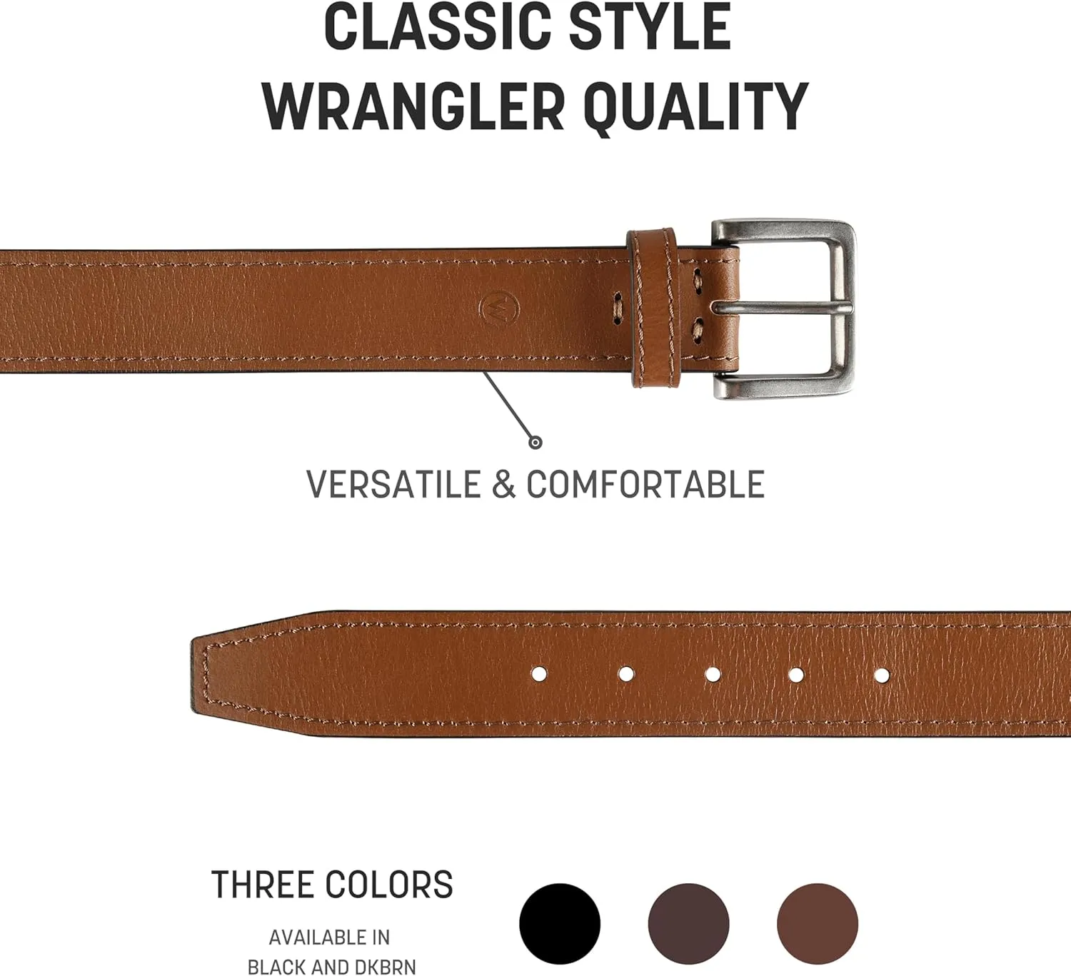 Wrangler Mens Leather Belt, Country Casual Every Day Belt for Jeans