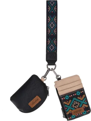 Wrangler Western Keychain Wristlet Wallets for Women Retro Dual Pouch Wristlet Credit Card Holder Wallet with Zipper Pocket WG2214-W0051BK