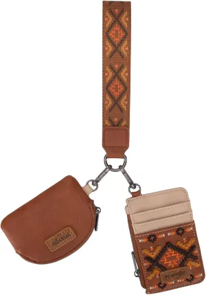 Wrangler Western Keychain Wristlet Wallets for Women Retro Dual Pouch Wristlet Credit Card Holder Wallet with Zipper Pocket WG2214-W0051BR