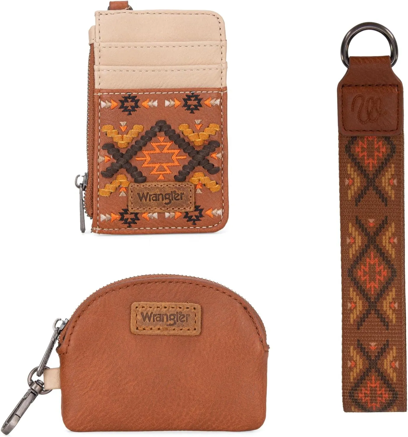 Wrangler Western Keychain Wristlet Wallets for Women Retro Dual Pouch Wristlet Credit Card Holder Wallet with Zipper Pocket WG2214-W0051BR