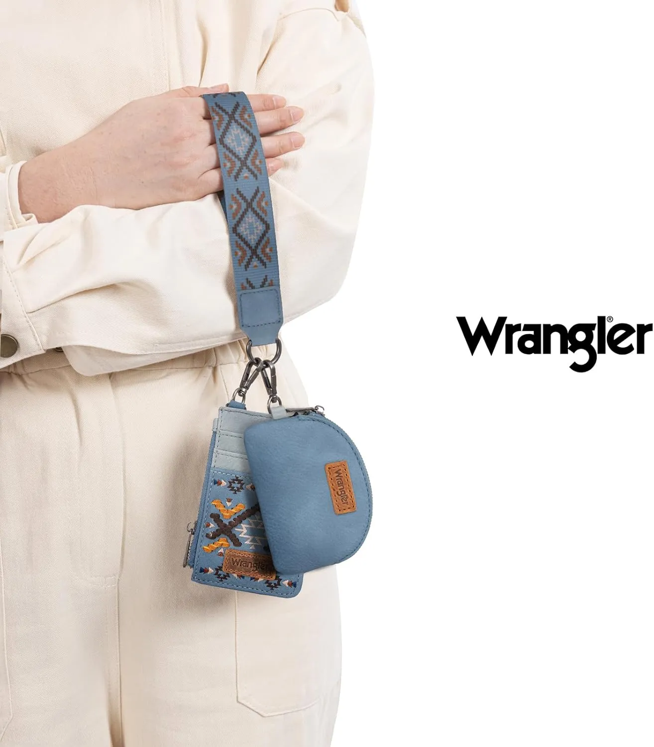 Wrangler Western Keychain Wristlet Wallets for Women Retro Dual Pouch Wristlet Credit Card Holder Wallet with Zipper Pocket WG2214-W0051JN