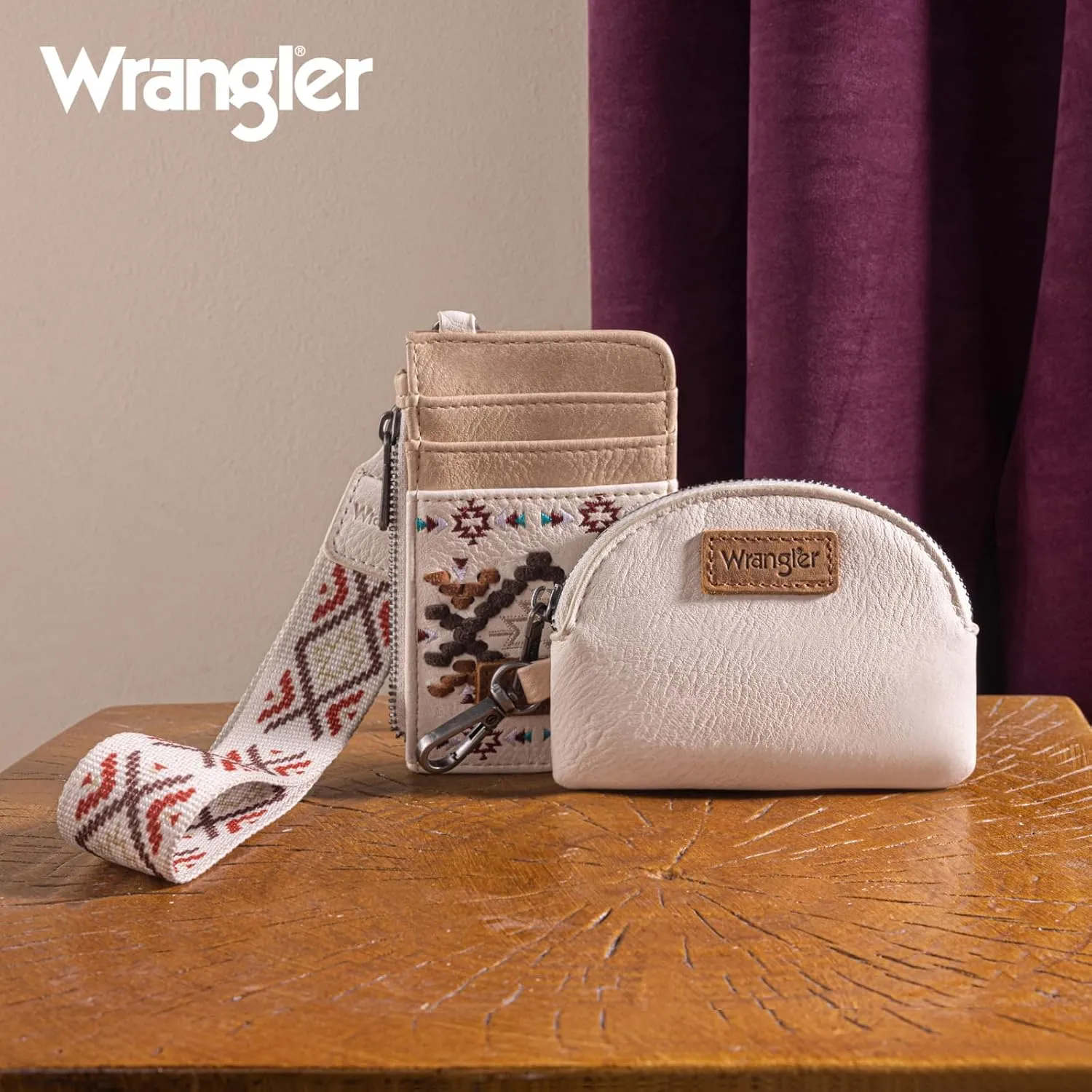 Wrangler Western Keychain Wristlet Wallets for Women Retro Dual Pouch Wristlet Credit Card Holder Wallet with Zipper Pocket WG2214-W0051TN
