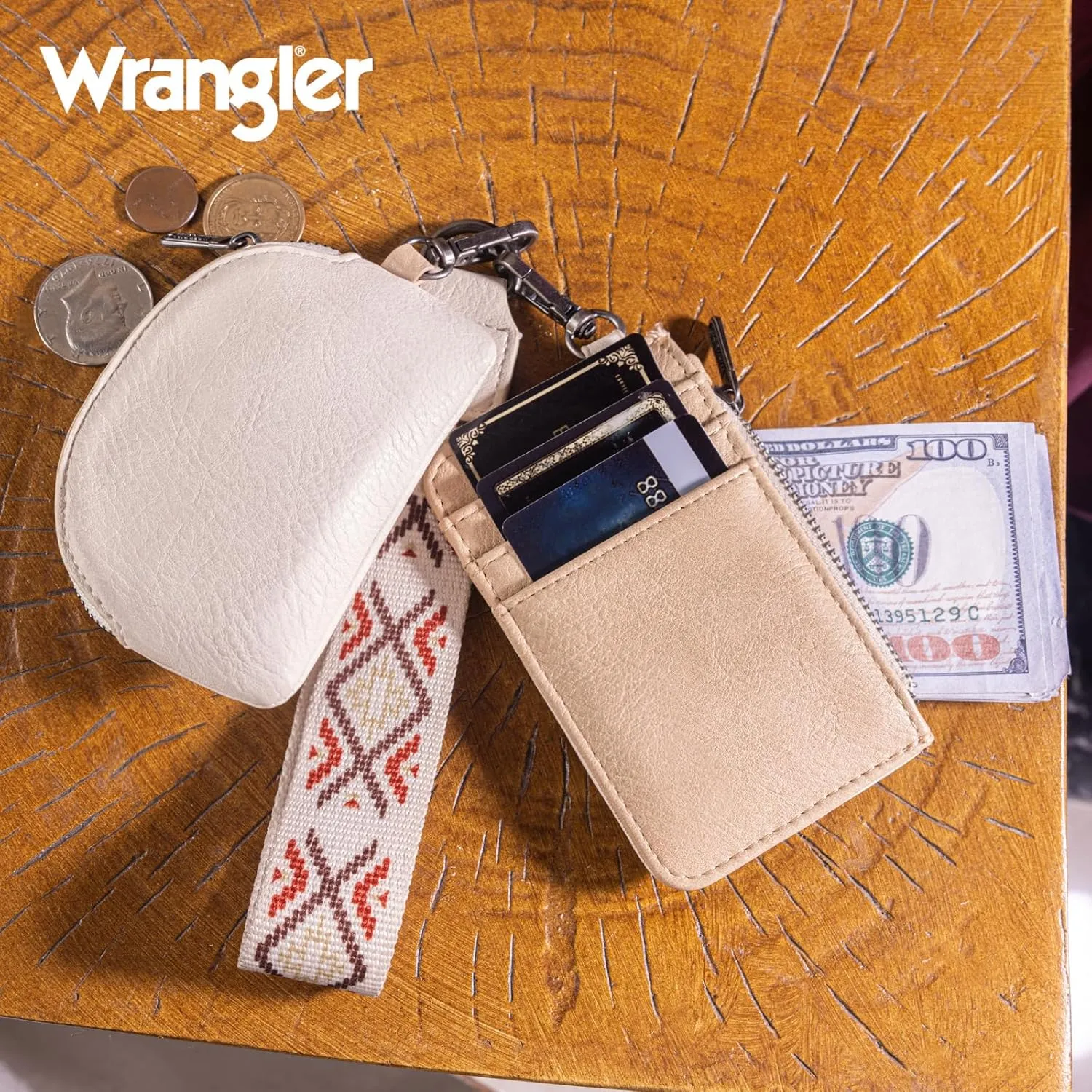 Wrangler Western Keychain Wristlet Wallets for Women Retro Dual Pouch Wristlet Credit Card Holder Wallet with Zipper Pocket WG2214-W0051TN