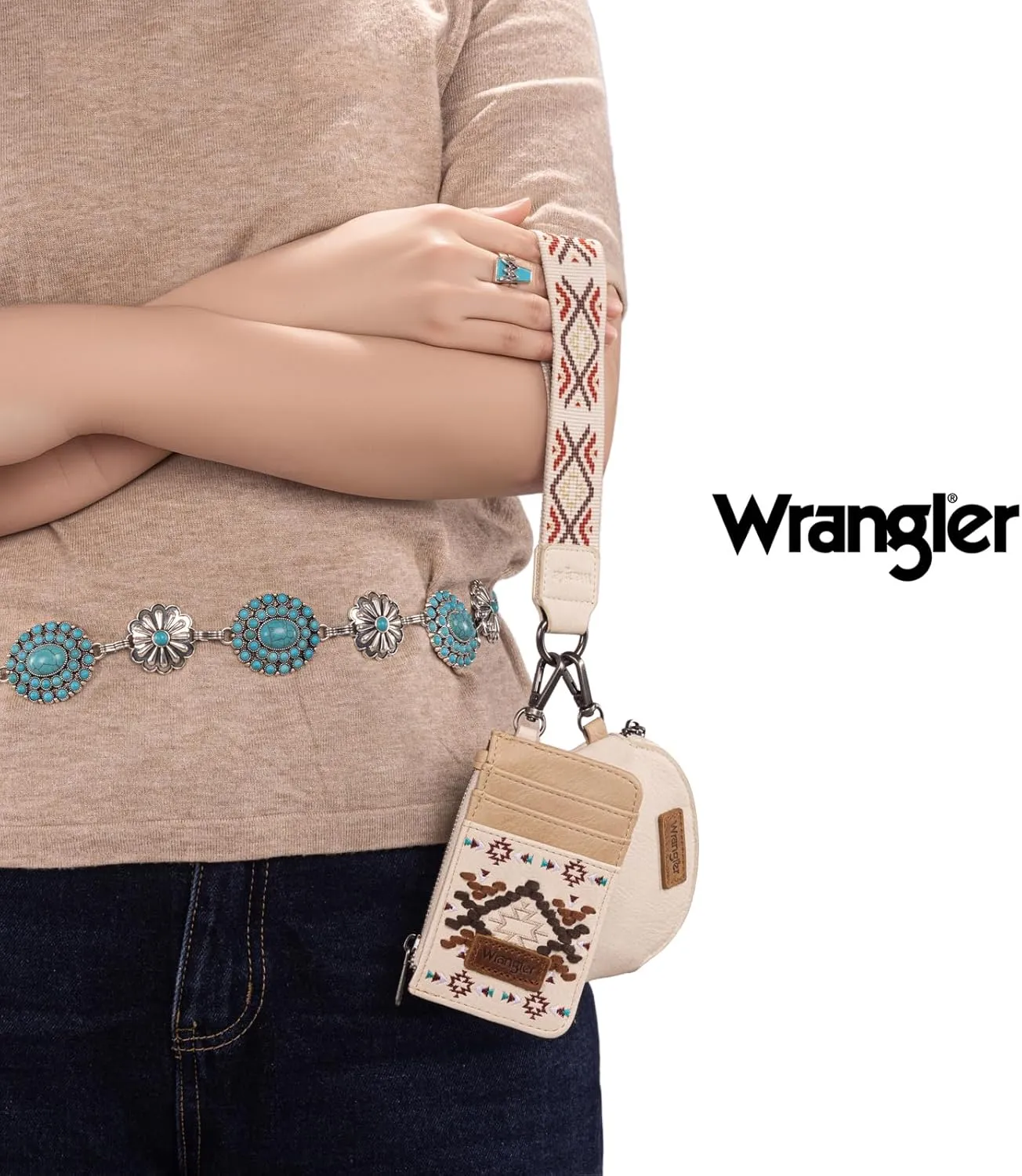 Wrangler Western Keychain Wristlet Wallets for Women Retro Dual Pouch Wristlet Credit Card Holder Wallet with Zipper Pocket WG2214-W0051TN