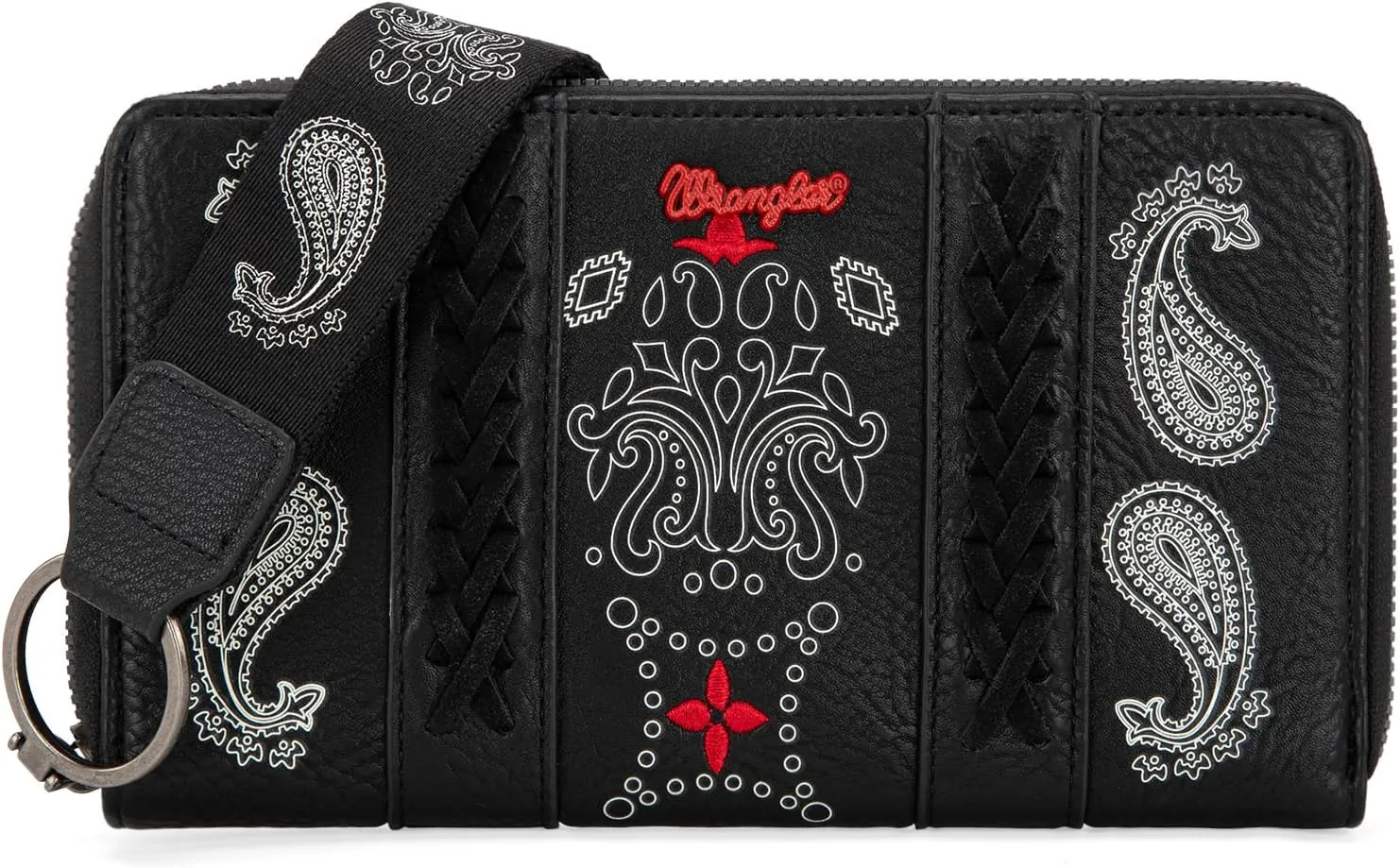  Wrangler Wristlet Wallet for Women, Large Passport Wallet, Boutique Paisley Designer Women Wallet, Black