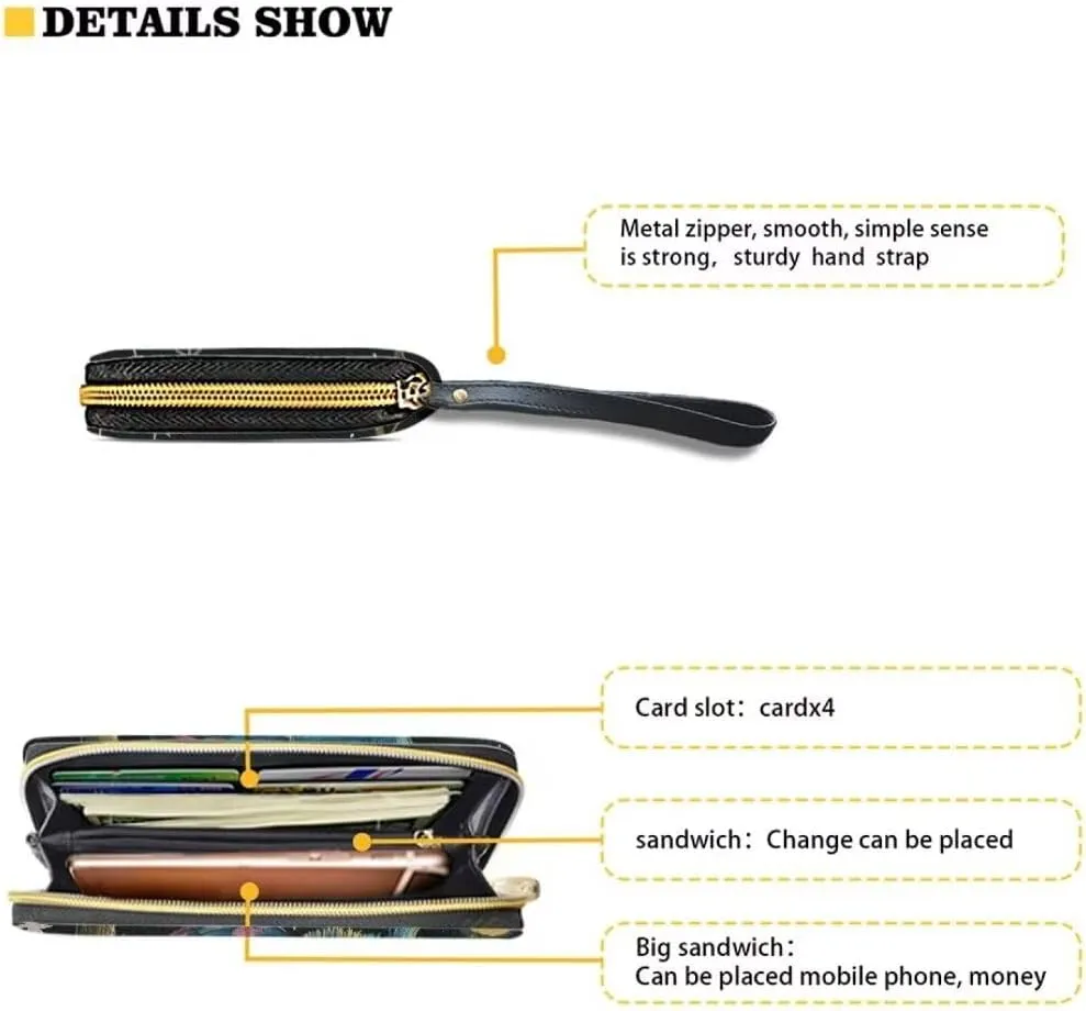 Wristlet Wallet for Women Leather Zip Around Clutch Travel Purse Fashion Travel Business Shopping Money Clips