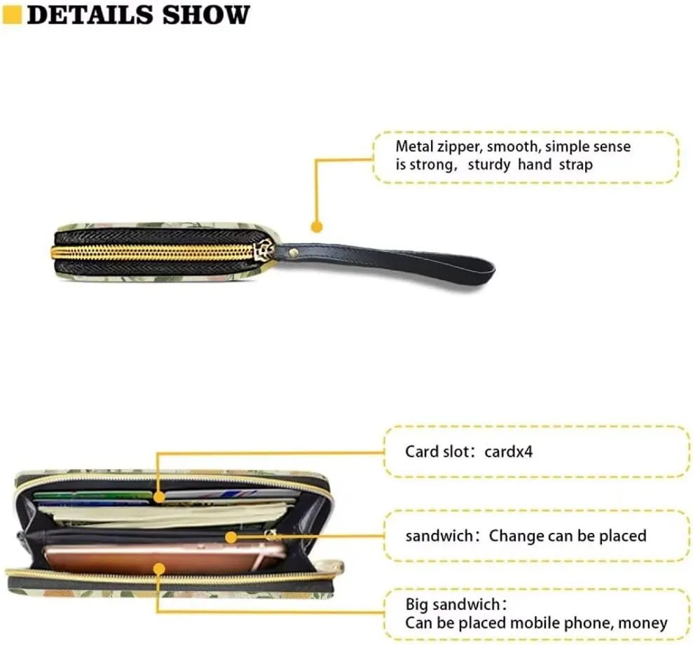 Wristlet Wallet for Women Leather Zip Around Clutch Travel Purse Fashion Travel Business Shopping Money Clips