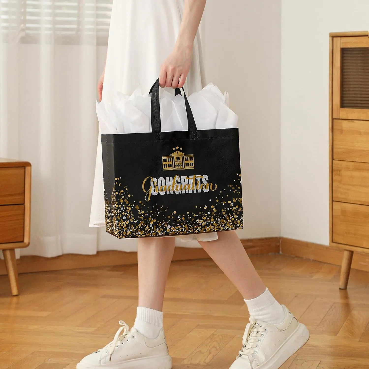 YANGTE 2 Pack 13" Large Graduation Gift Bags with Tissue Paper and Cards, Reusable Non-Woven Graduation Bags with Handle, Congrats Grad Gift Wrap Bags for High School, College