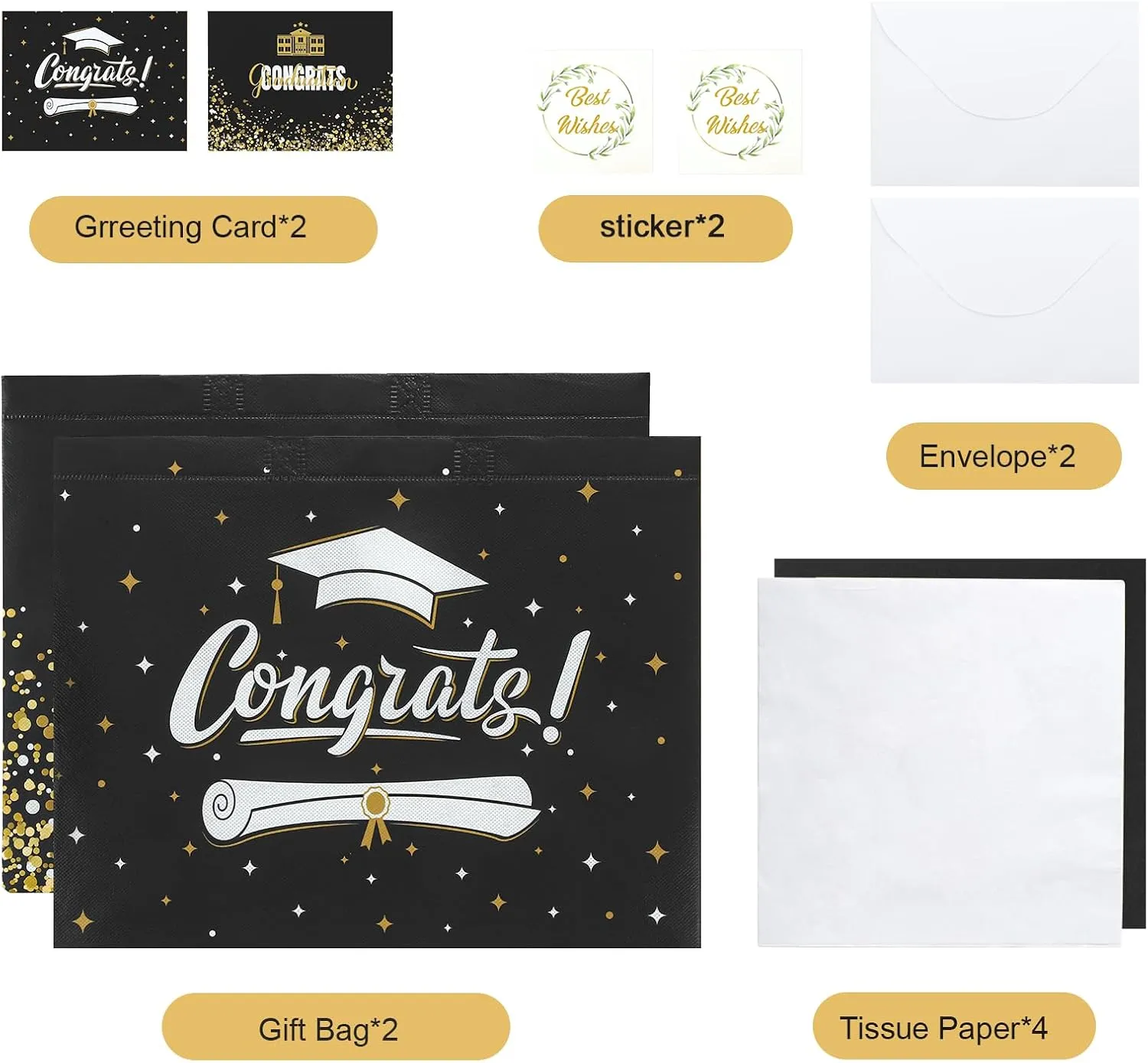 YANGTE 2 Pack 13" Large Graduation Gift Bags with Tissue Paper and Cards, Reusable Non-Woven Graduation Bags with Handle, Congrats Grad Gift Wrap Bags for High School, College