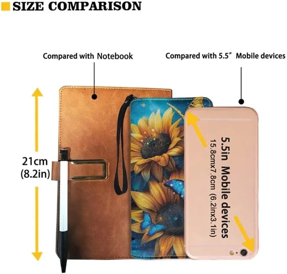 Yellow Sunflower Wristlet Wallet Blue Butterfly Waterproof Credit Card Wallets Ladies Money Clips Clutch Wristlet Wrist Strap Long Purse