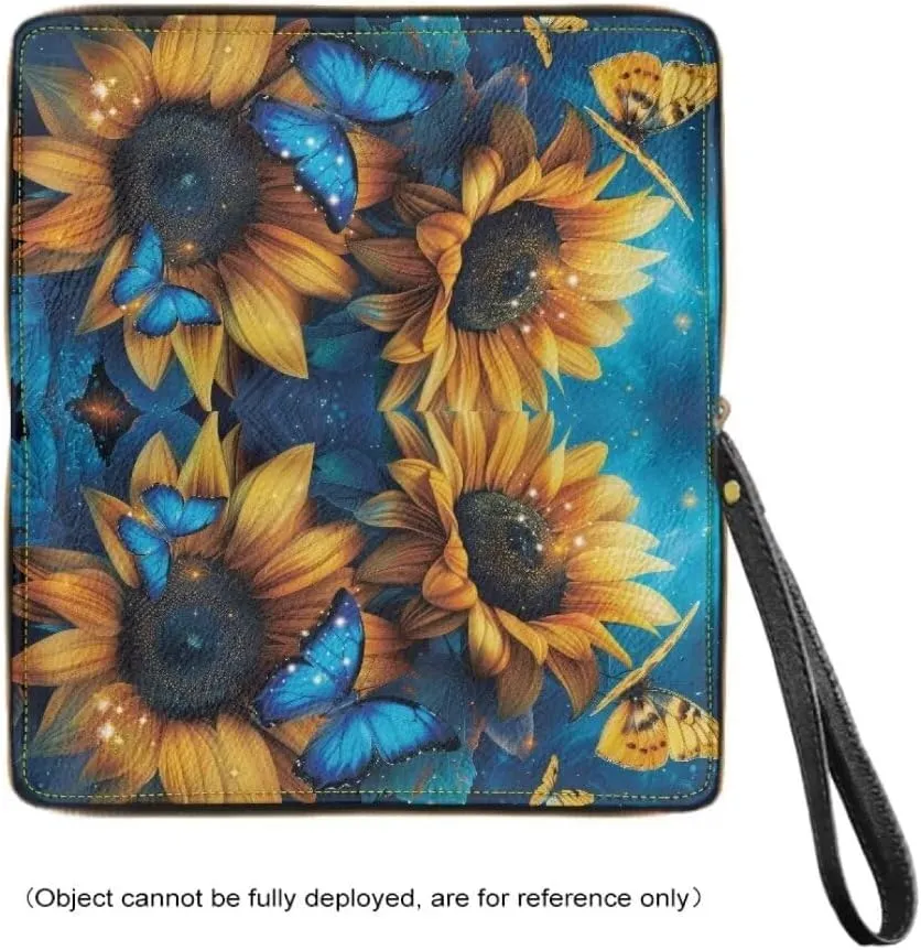 Yellow Sunflower Wristlet Wallet Blue Butterfly Waterproof Credit Card Wallets Ladies Money Clips Clutch Wristlet Wrist Strap Long Purse