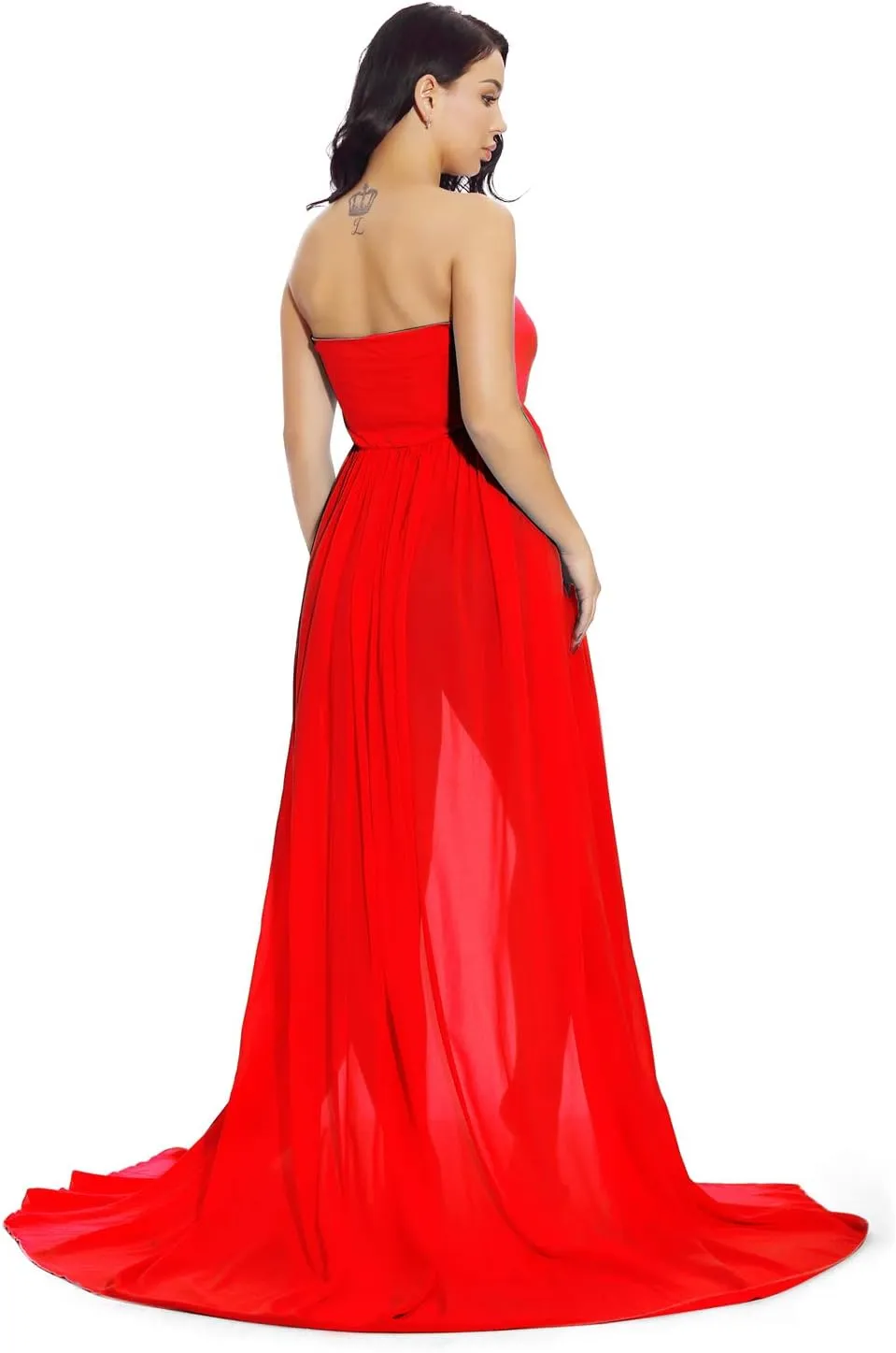 ZIUMUDY Maternity Chiffon Strapless Maxi Photography Dress Split Front Gown for Photoshoot